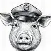 A simple drawing of a pig in a hat.
