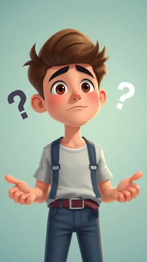Pixel art animation character, confused man with two options.