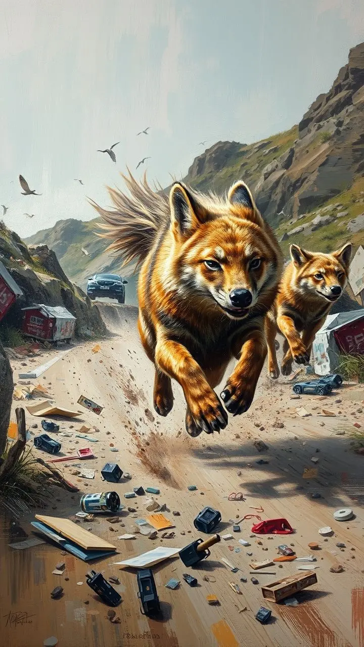 A wild animal running with textured fur and glitch effects in Cornwall.