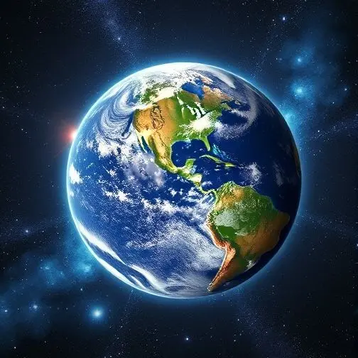 Earth glowing with futuristic technology against a backdrop of stars.