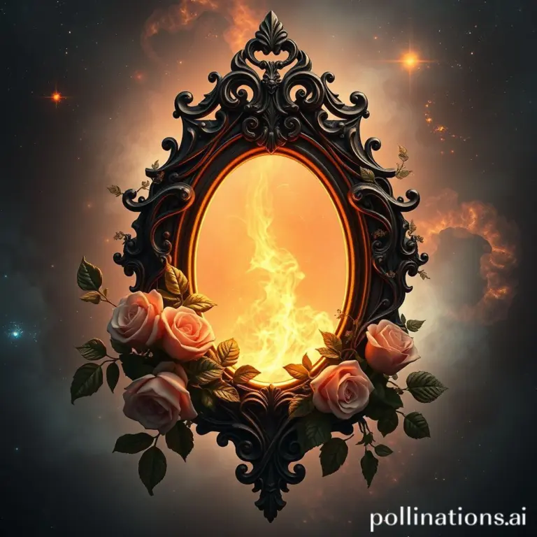 Glowing womb-shaped keyhole with roses and vines in space.