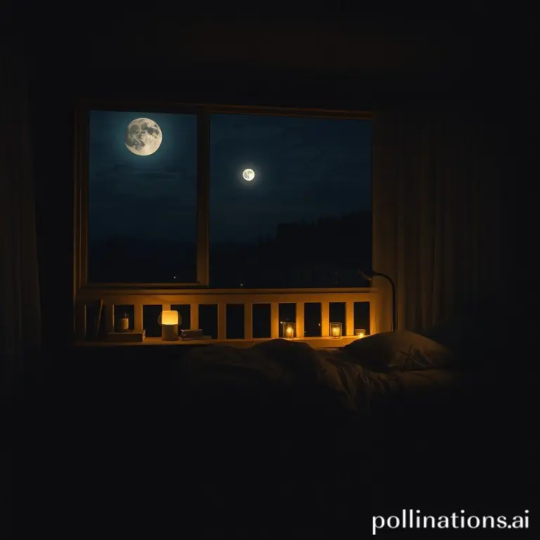 Cozy bedroom interior at night with moonlight.