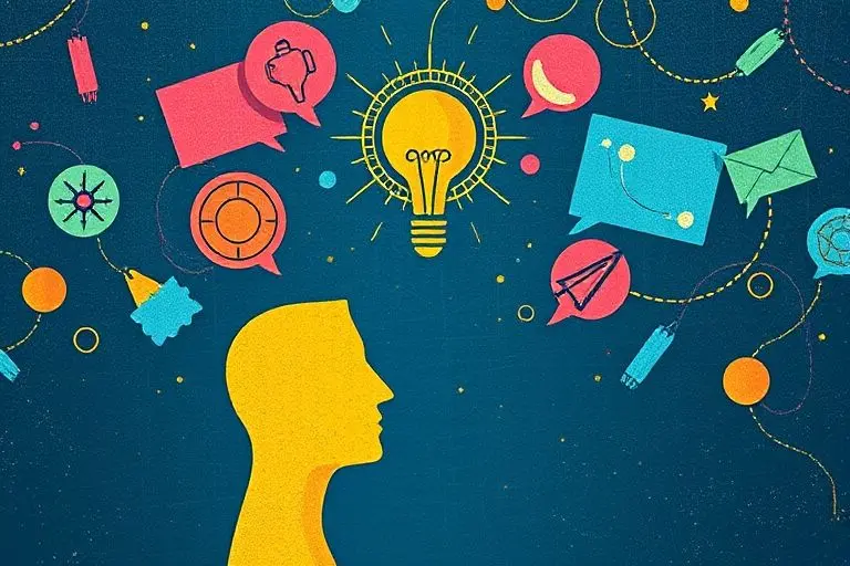 Abstract graphic symbolizing creative communication with icons.