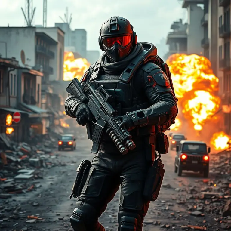 Special forces operative with C5 charges in a cyberpunk battlefield.