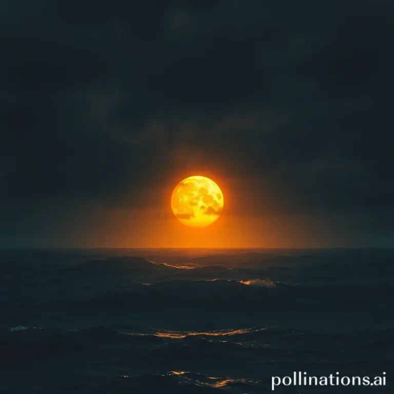 Cyberpunk eye overlooking a dark ocean.