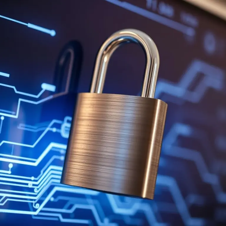Close-up of a metallic padlock on a computer screen, symbolizing cybersecurity.