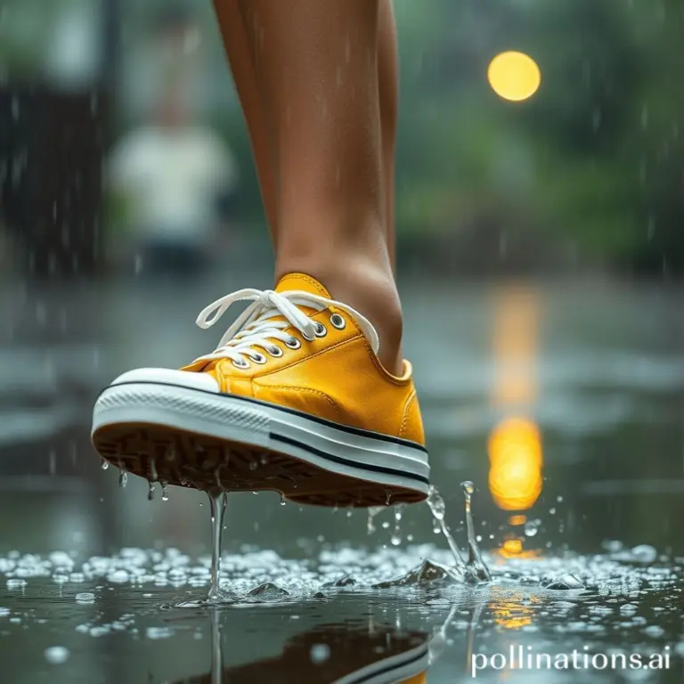 A shoe dancing in the rain.