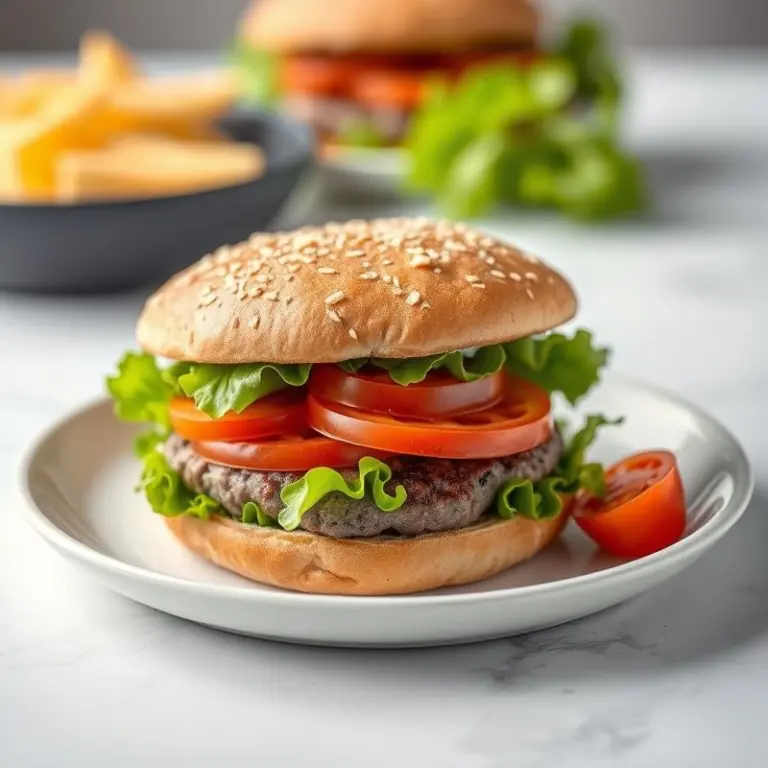 Burger with fake meat and vegetables