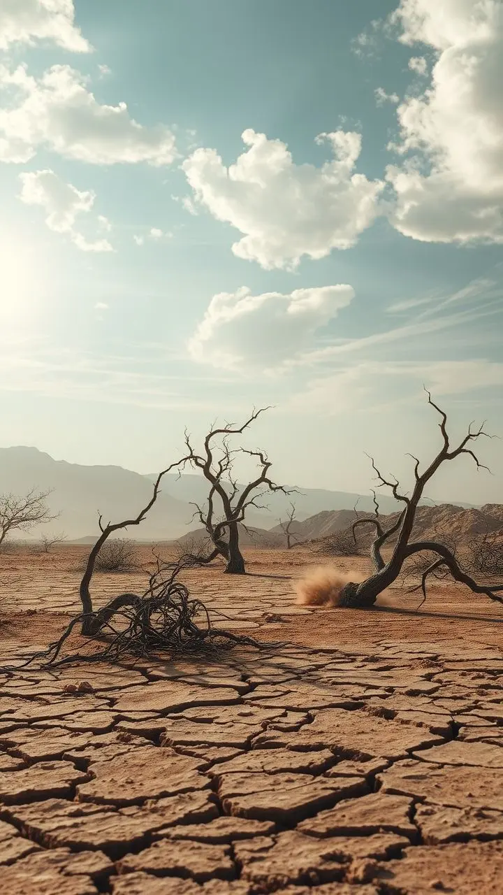 Desert microburst causing damage, with glitching vines and mirages.