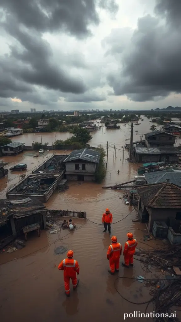 Survivors seeking shelter amidst flooded Chinese city and countryside.