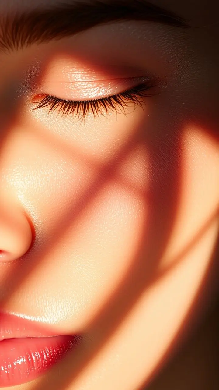 Close-up of dewy skin with subtle highlights.