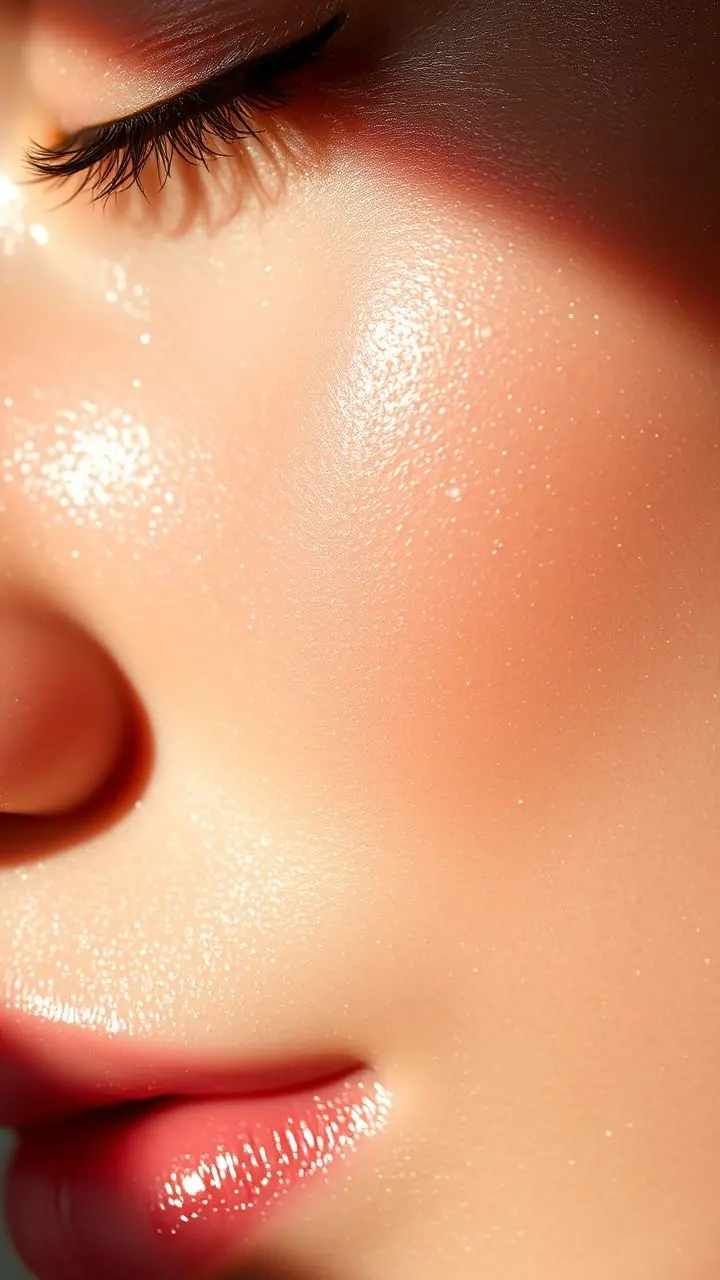 Close-up of skin with dew-like moisture highlights.
