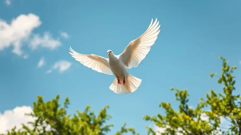 White dove flying in the sky.