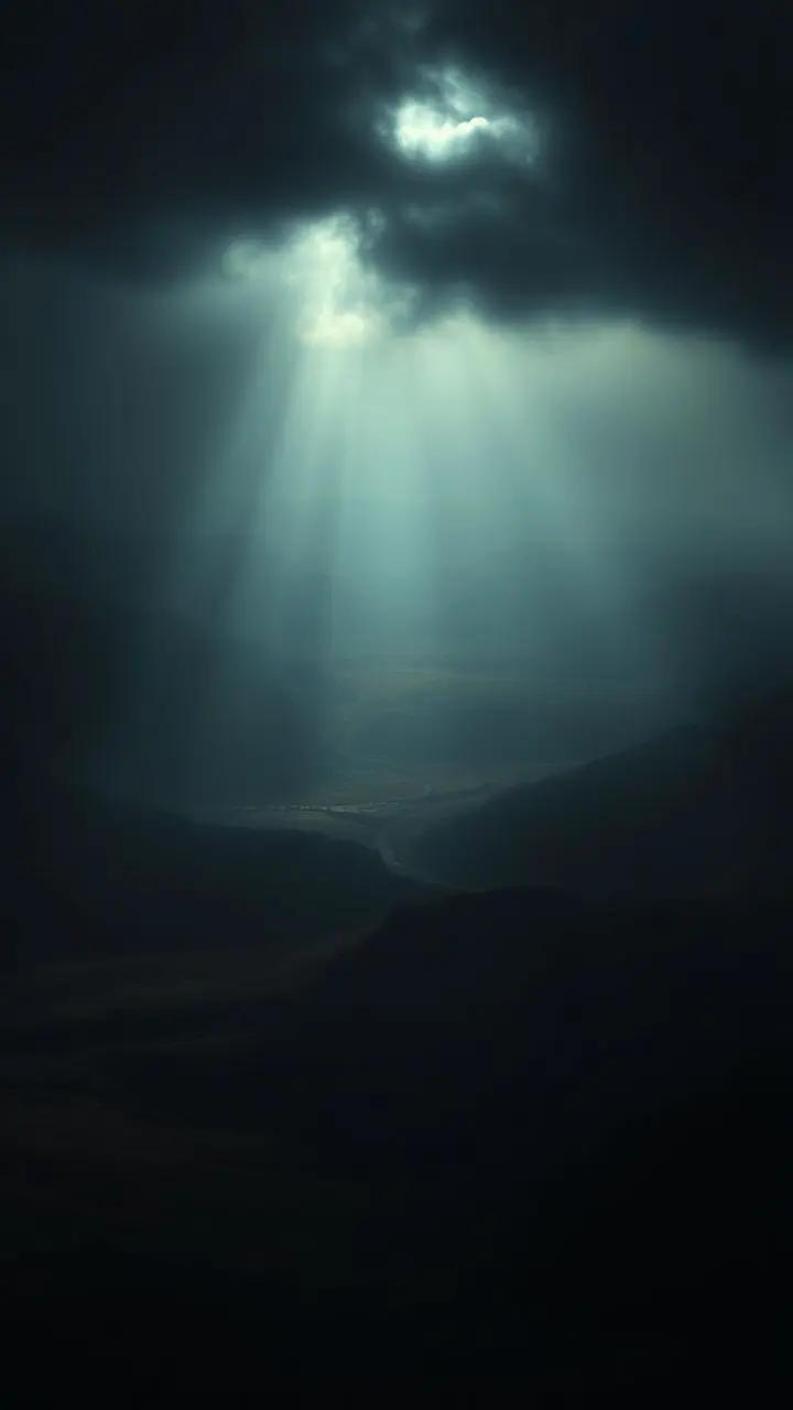 Landscape with dramatic shadows and cinematic lighting.