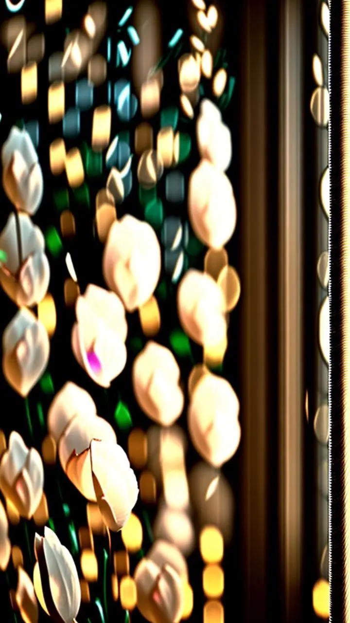 Close-up with soft bokeh background lights.
