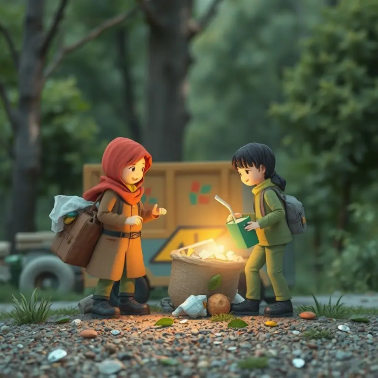 Eco-heroes sorting waste to clean nature.