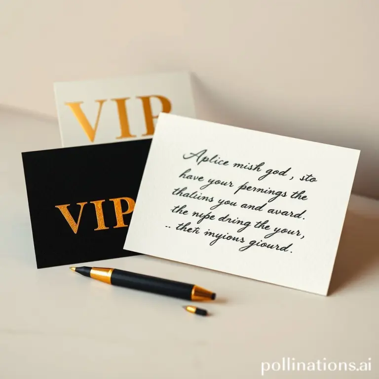 Apology note and VIP card with gold lettering.