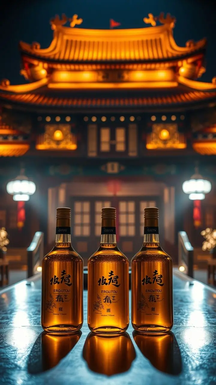 Jinggong Palace interior with Erguotou wine bottles.
