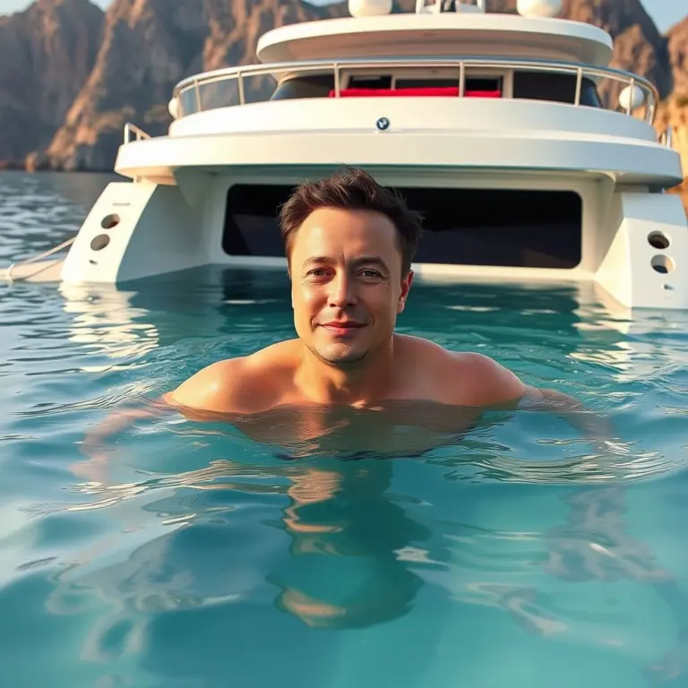 Elon Musk swimming from a yacht