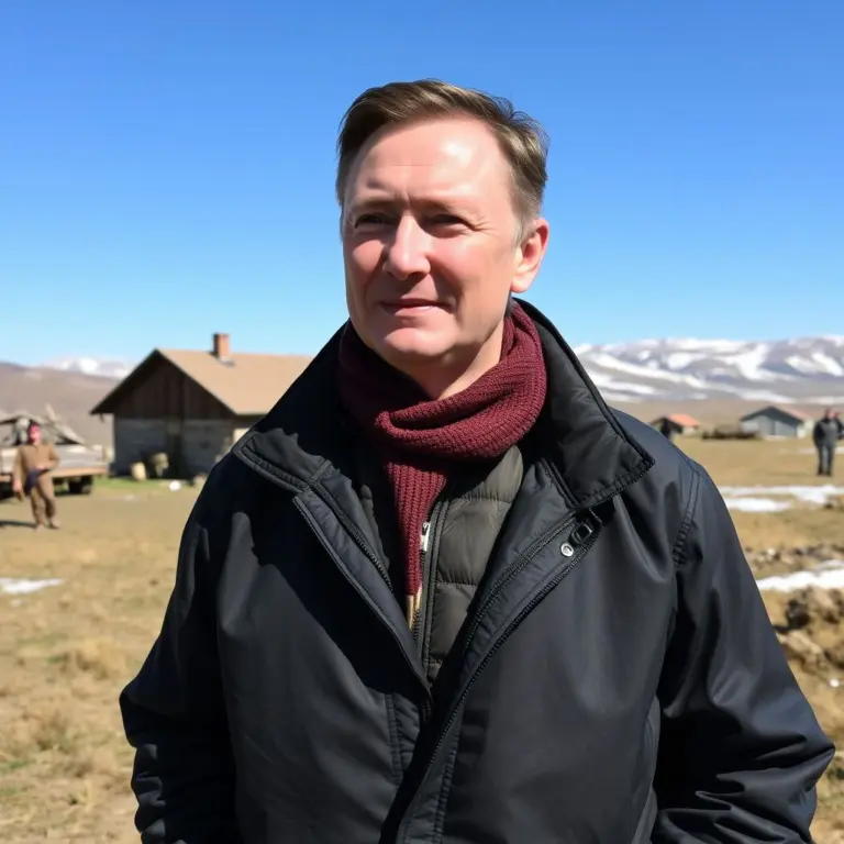 Elon Musk in a rural village setting