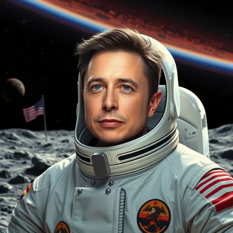 Elon Musk standing on the moon.