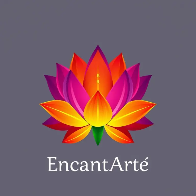 Rainbow lotus logo with JKR initials for EncantArte.