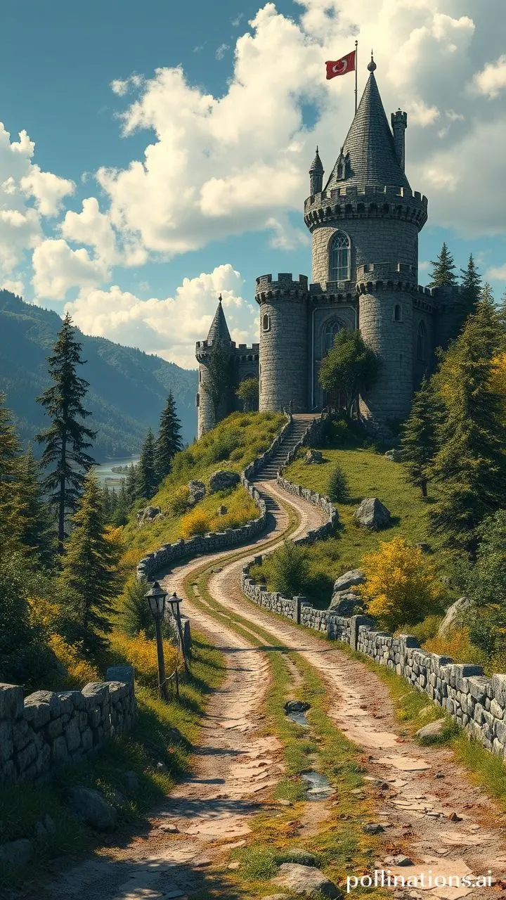 Old road to a castle, video game style.