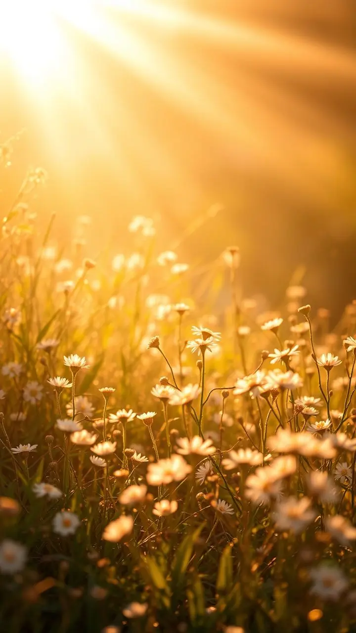 Luminous flowers glowing in a golden landscape.