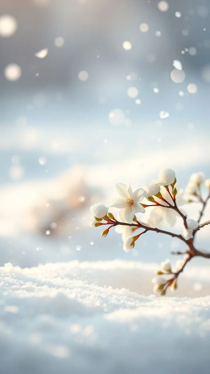 Jasmine blossoms in snow with fragrant tendrils.
