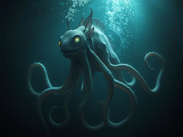 An otherworldly sea creature with tentacles and bioluminescent glow.