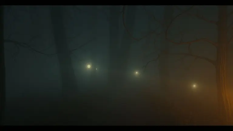 Hyper-realistic forest path with serene and eerie lighting.