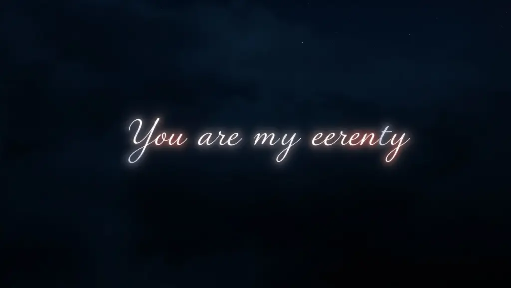 A shadowy nightscape with glowing text overlay