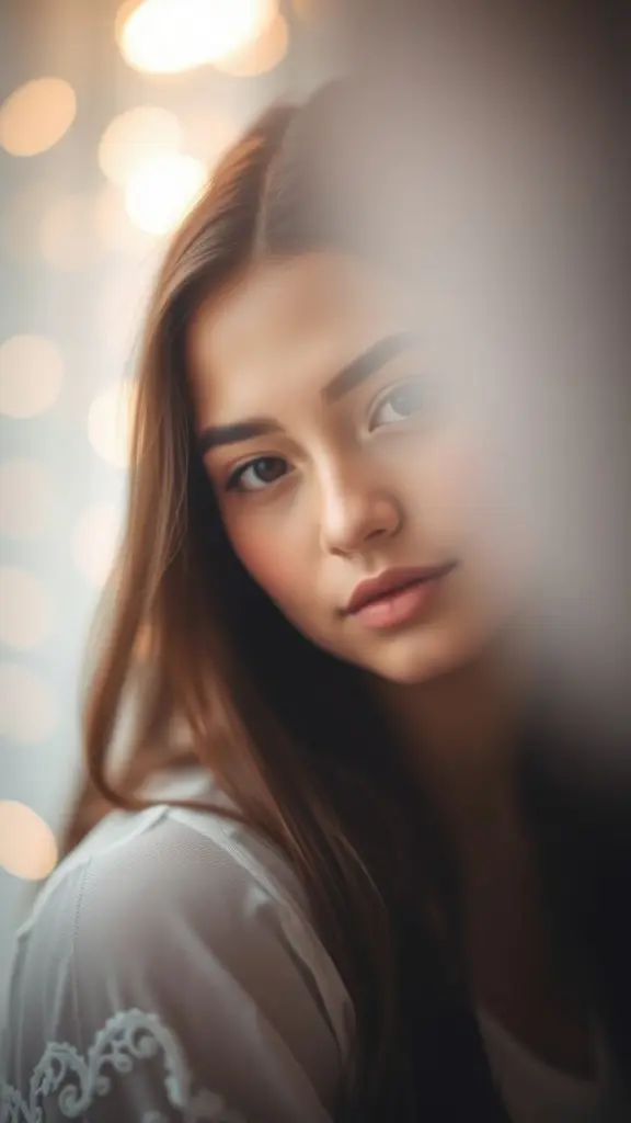 Portrait with soft bokeh lighting and a dreamy atmosphere.