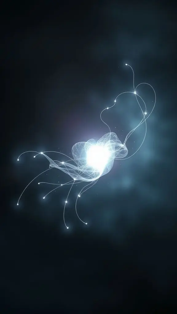 Illustration of a glowing soul with light tendrils.