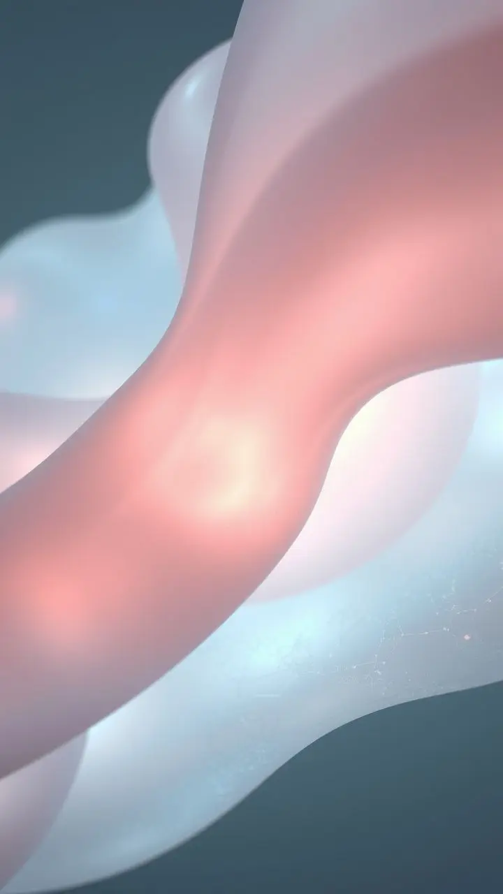 Close-up of translucent organic material with subsurface scattering, showing pink, blue, and green light transmission.