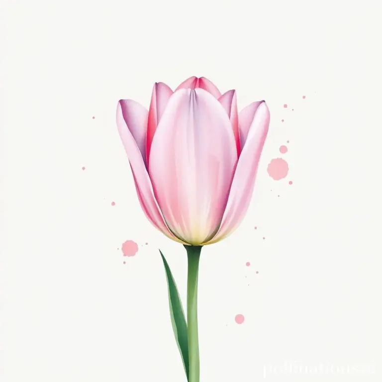 Watercolor tulip with pink and lavender hues and ink outlines.
