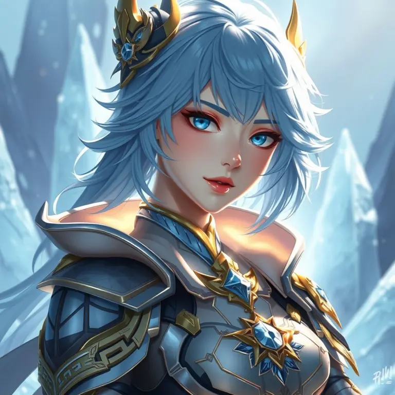 Detailed portrait of Eula from Genshin Impact.
