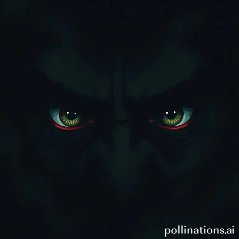 Menacing eyes glowing in the dark.