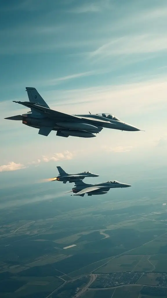 F-16 fighter jet in a high-speed dive.