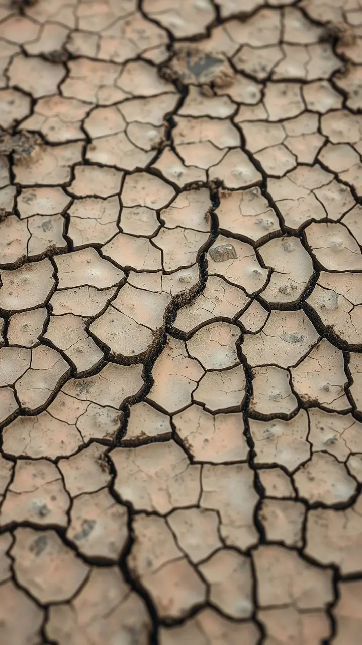 Cracked mud surface with pastel colors and water reflections.
