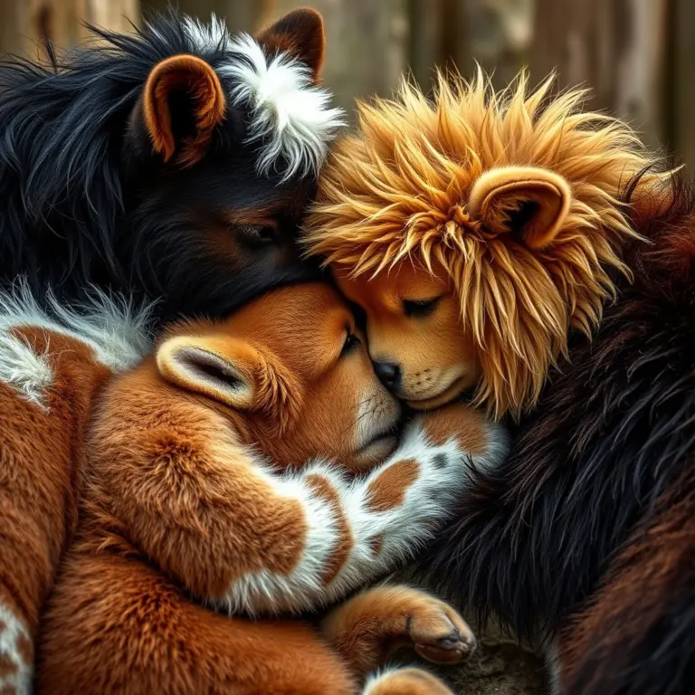 Animal friends comforting each other.