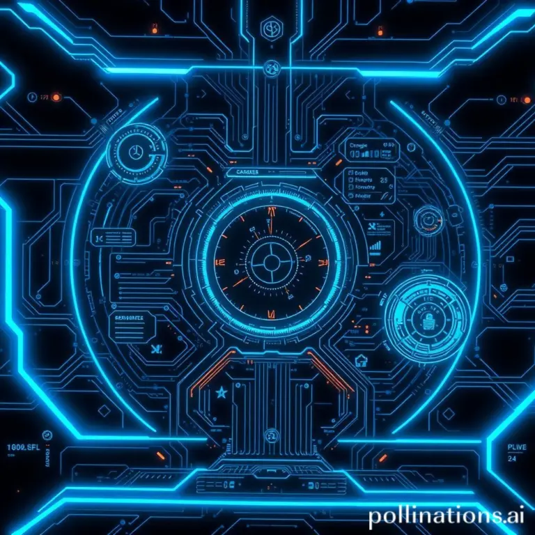 Futuristic interface with blue glowing lines and circuits.