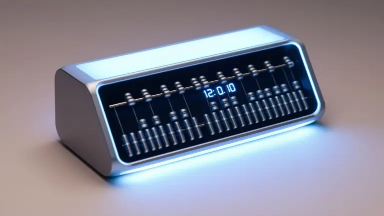 Electronic abacus with glowing digital display.