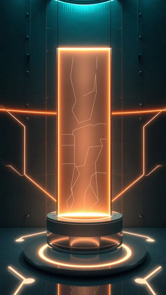 Glowing diffuser panel in a retrofuturistic setting, representing financial upheaval.