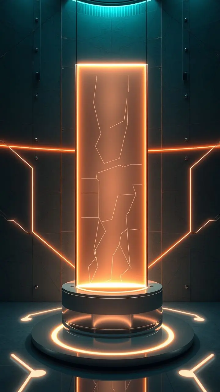Glowing diffuser panel in a retrofuturistic setting, representing financial upheaval.