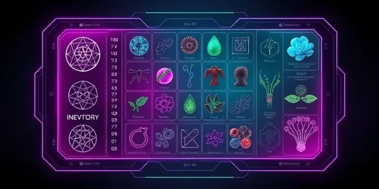 Futuristic UI with holographic inventory.