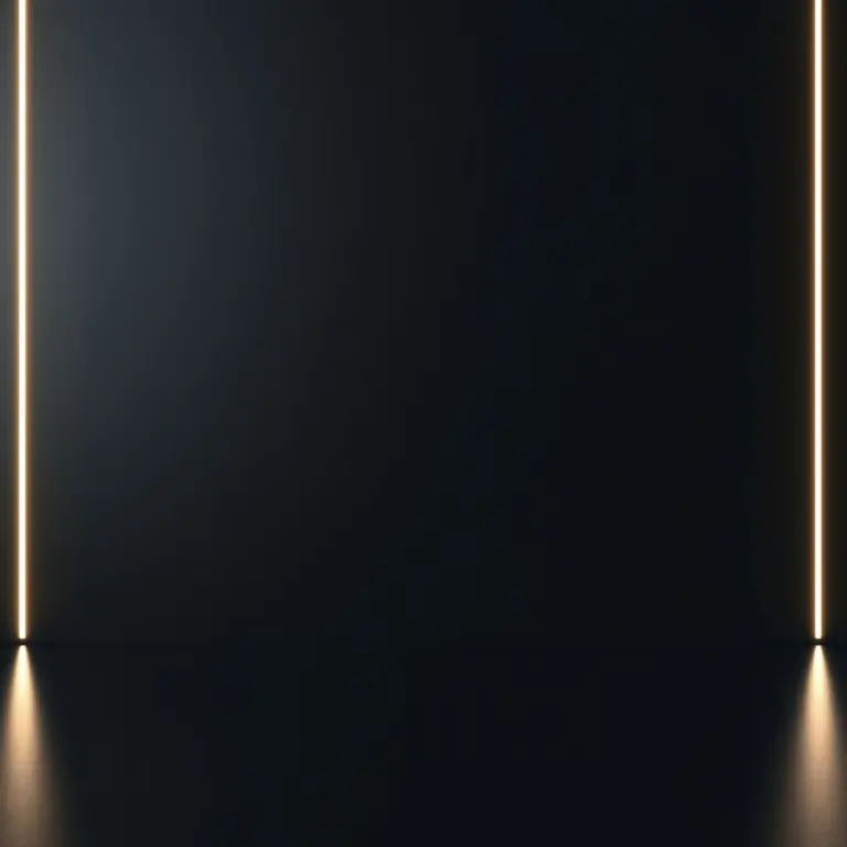 Minimalist black background with neon and metallic highlights.