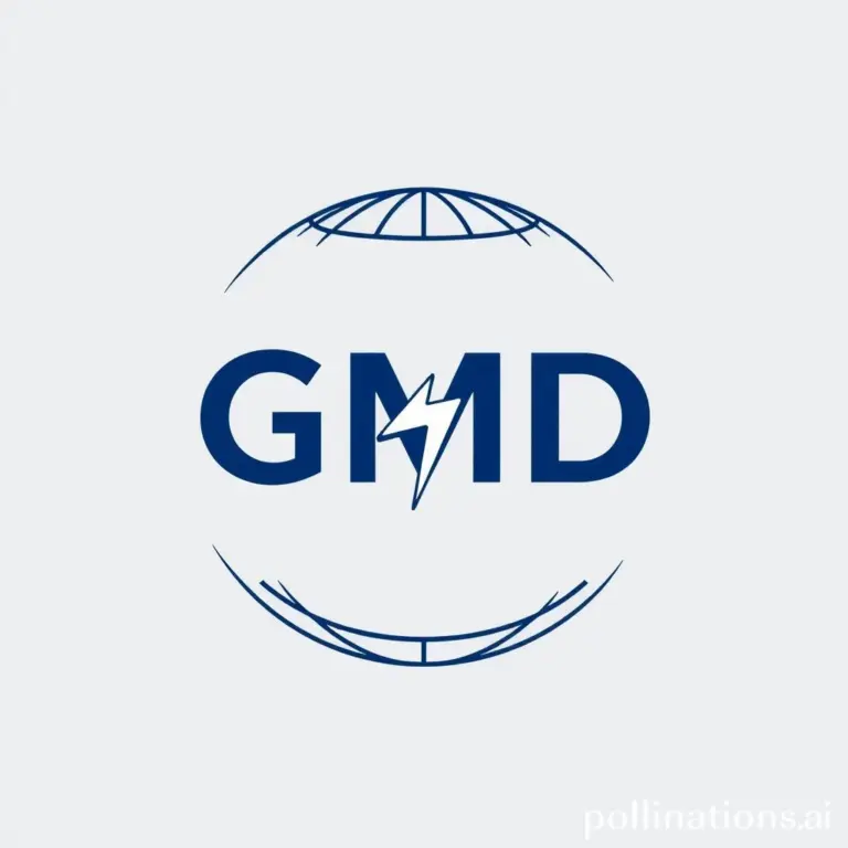 Minimalist GMD logo with globe arc and lightning bolt.