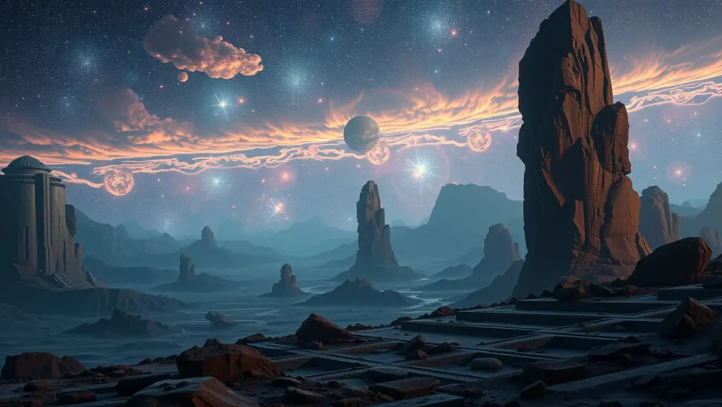 A hyper-realistic Pleiadian celestial scene.