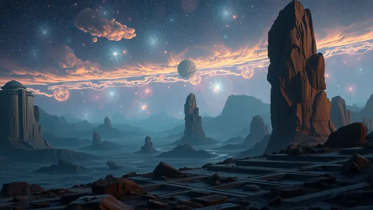 A hyper-realistic Pleiadian celestial scene.